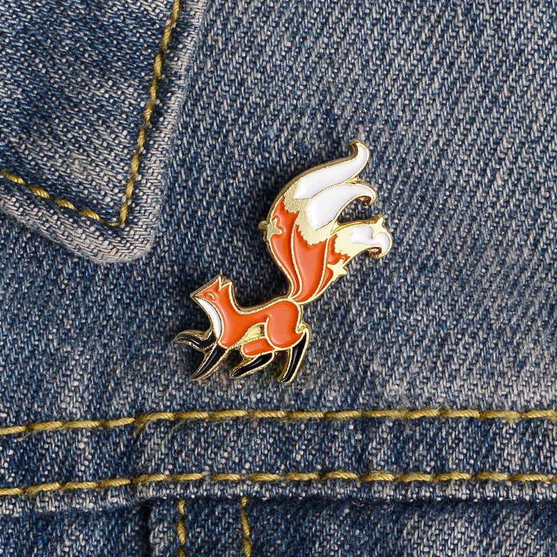 Chinese mythical figures Metal Pins Three-tailed Red Fox Hard Enamel Pins Brooches Badges Lapel Clothes Pins Jewelry Cute Gifts