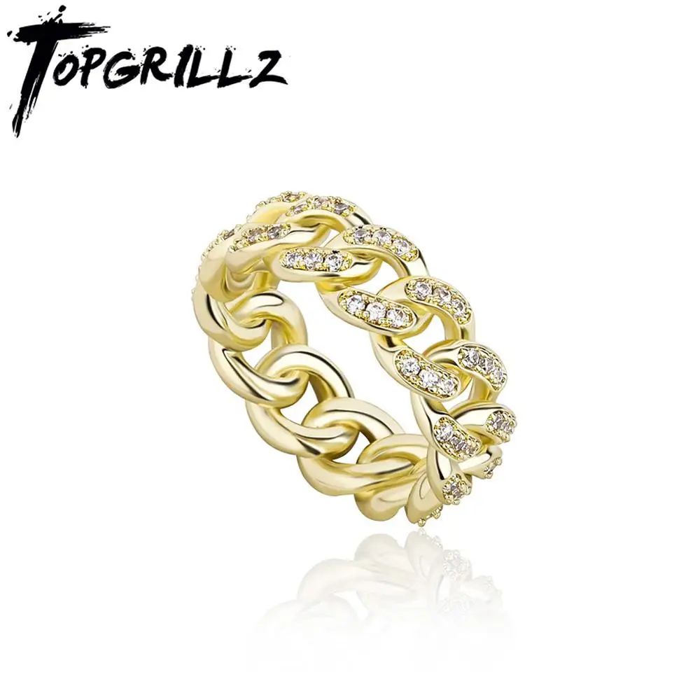 TOPGRILLZ 2020 New Cuban Link Chain Rings High Quality Bling Bling Iced Out Cubic Zirconia Hip Hop Punk Charm Jewelry For Gift