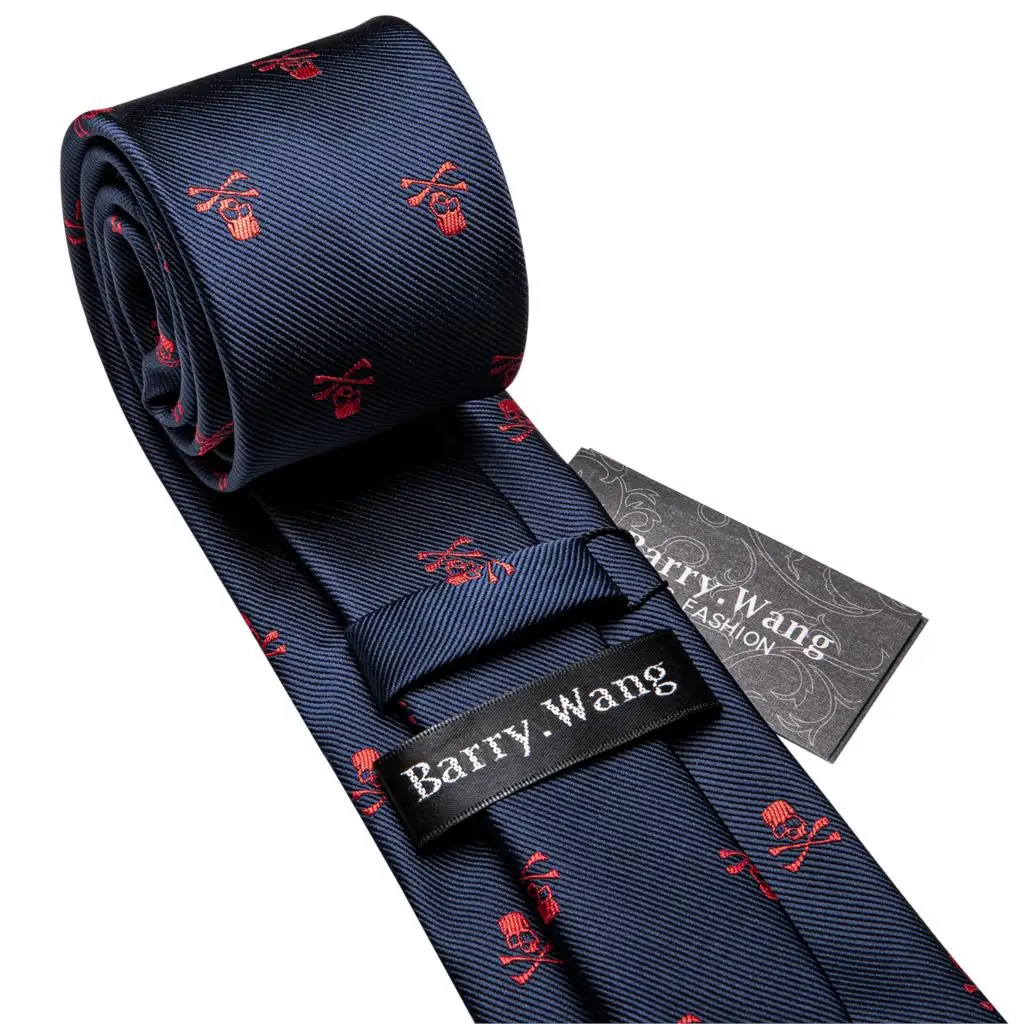 Fashion Designer Red Skull Men Tie Set 8.5cm Silk Handkerchief Ties For Men Gift Wedding Business Barry.Wang Gravata Necktie