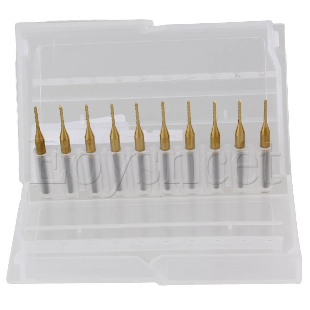 10pcs Corn Teeth TiN Coated Carbide Milling Cutter Router Drill Bit 1.0mm