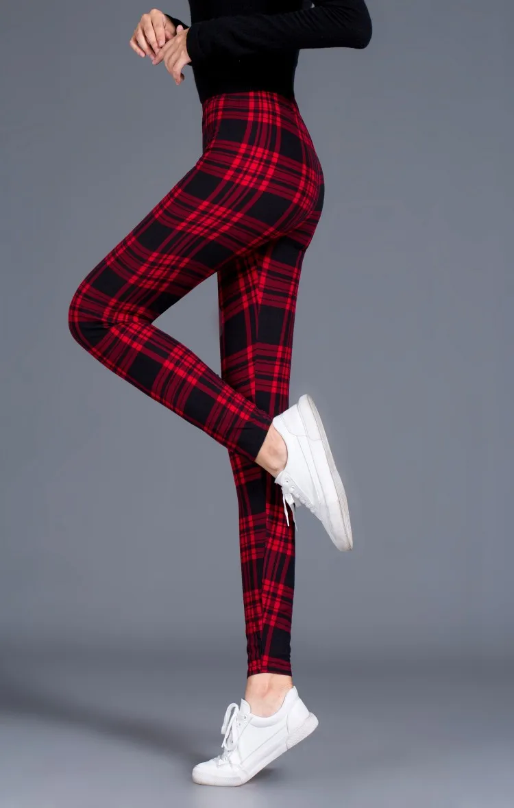 Woman High Waist Elasticity Leggings Plaid Printed Leggings Fitness Printing Breathable Sport Pants Push Up Leggings