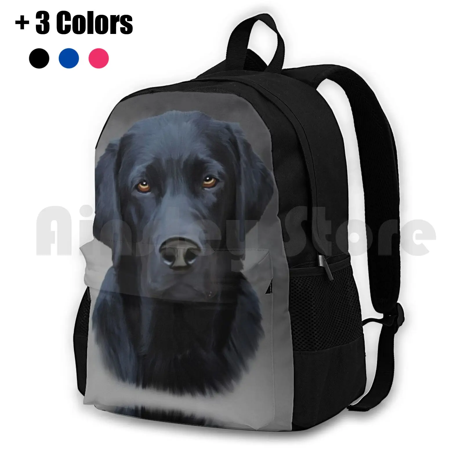 Black Labrador Dog Water Color Art Painting Outdoor Hiking Backpack Waterproof Camping Travel Dog Breed Owner Dogs Puppy Funny