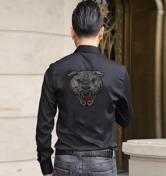 New designer Rhinestones Mens  Shirts Diamond stone Long Sleeve Button Hot drill Cotton   Men