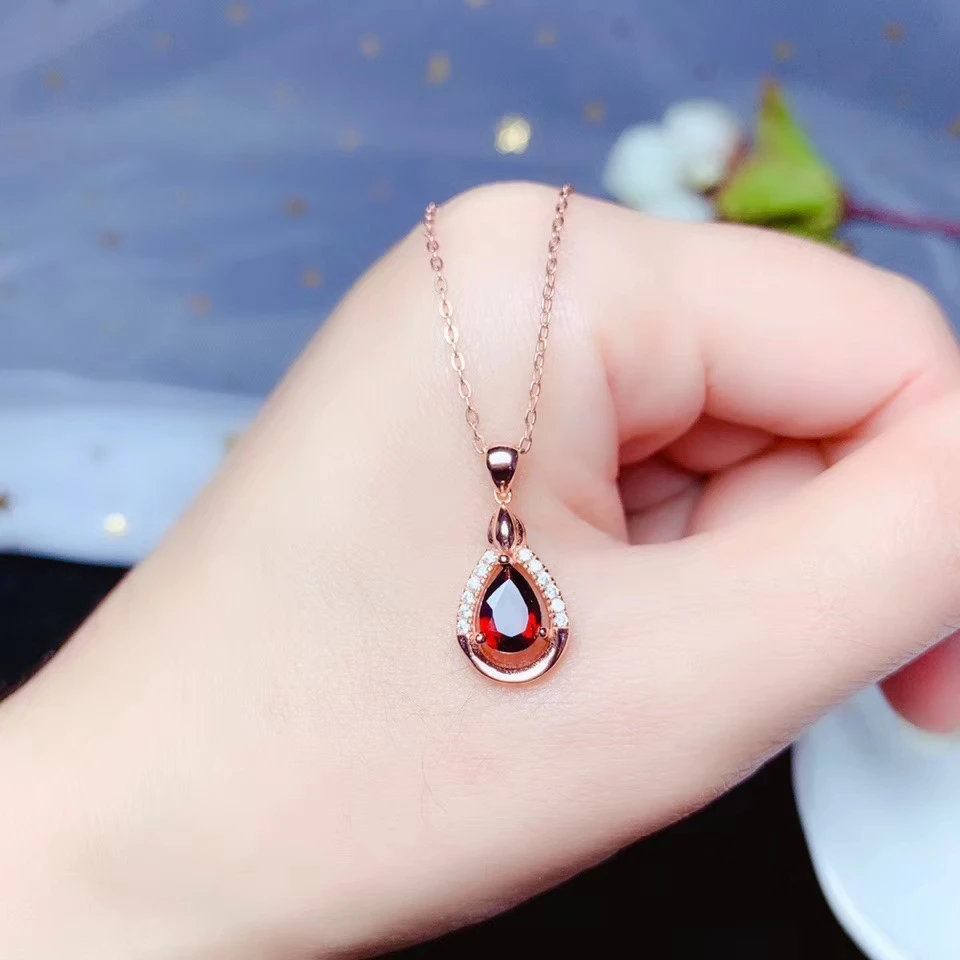 Colife jóias real natural garnet pingente para senhora do escritório 5*7mm vvs garnet colar pingente 925 prata garnet jóias