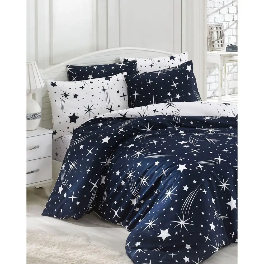 Eponj Home Mature Set Double Halley Navy Blue Buttoned Duvet Cover & Pillowcase 200x220 Cm Doesn 'T Flow free Shipping