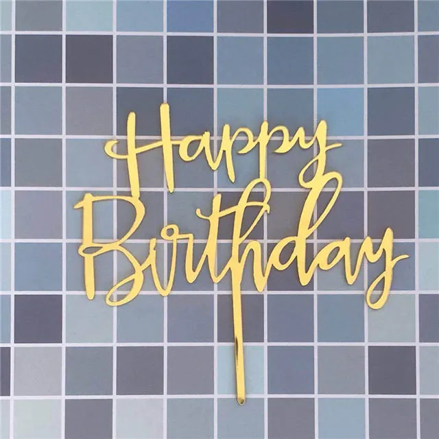 Gold Silber Alles Gute zum Geburtstag Kuchen Topper Acryl Klassische Geburtstag Cupcake Topper Dessert Dekoration für Baby Dusche Kuchen Liefert
