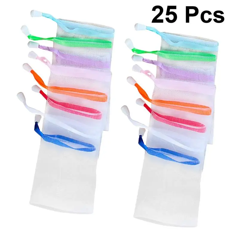 25pcs Soap Shower Foaming Nets Nylon Foaming Net Shower Soap Shower Foaming Nets Hanging (Random Color)