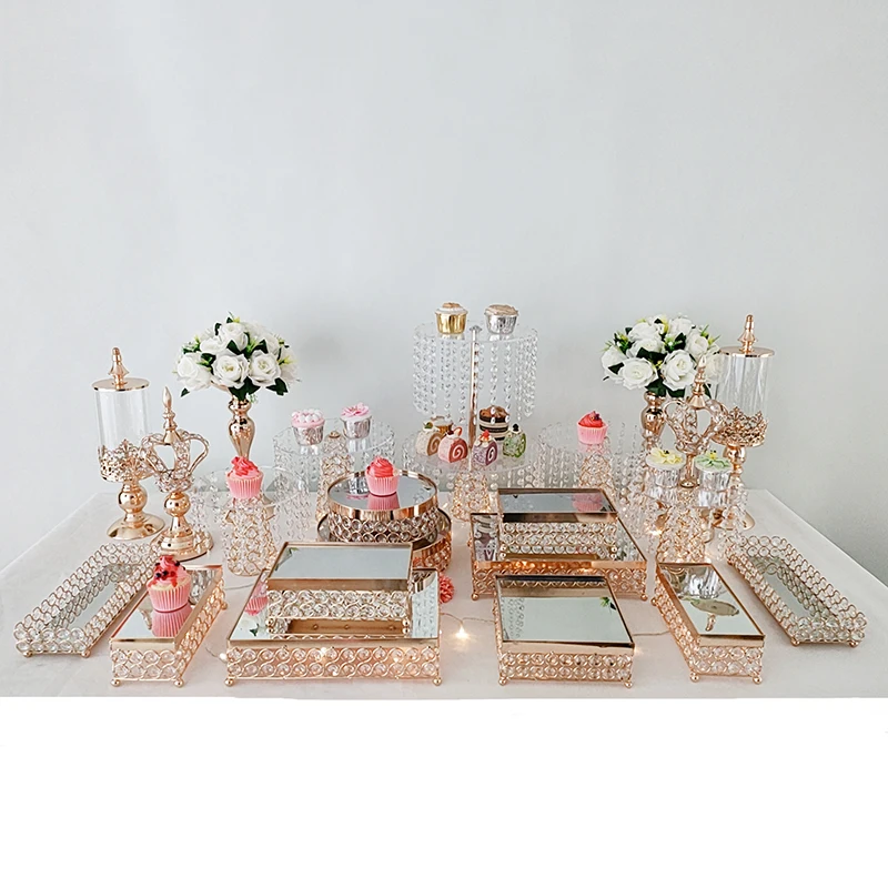 

3-26pcs/lot Crystal Metal Wedding Multi-Layer Cake Stand Rack Set Festival Party Display Tray