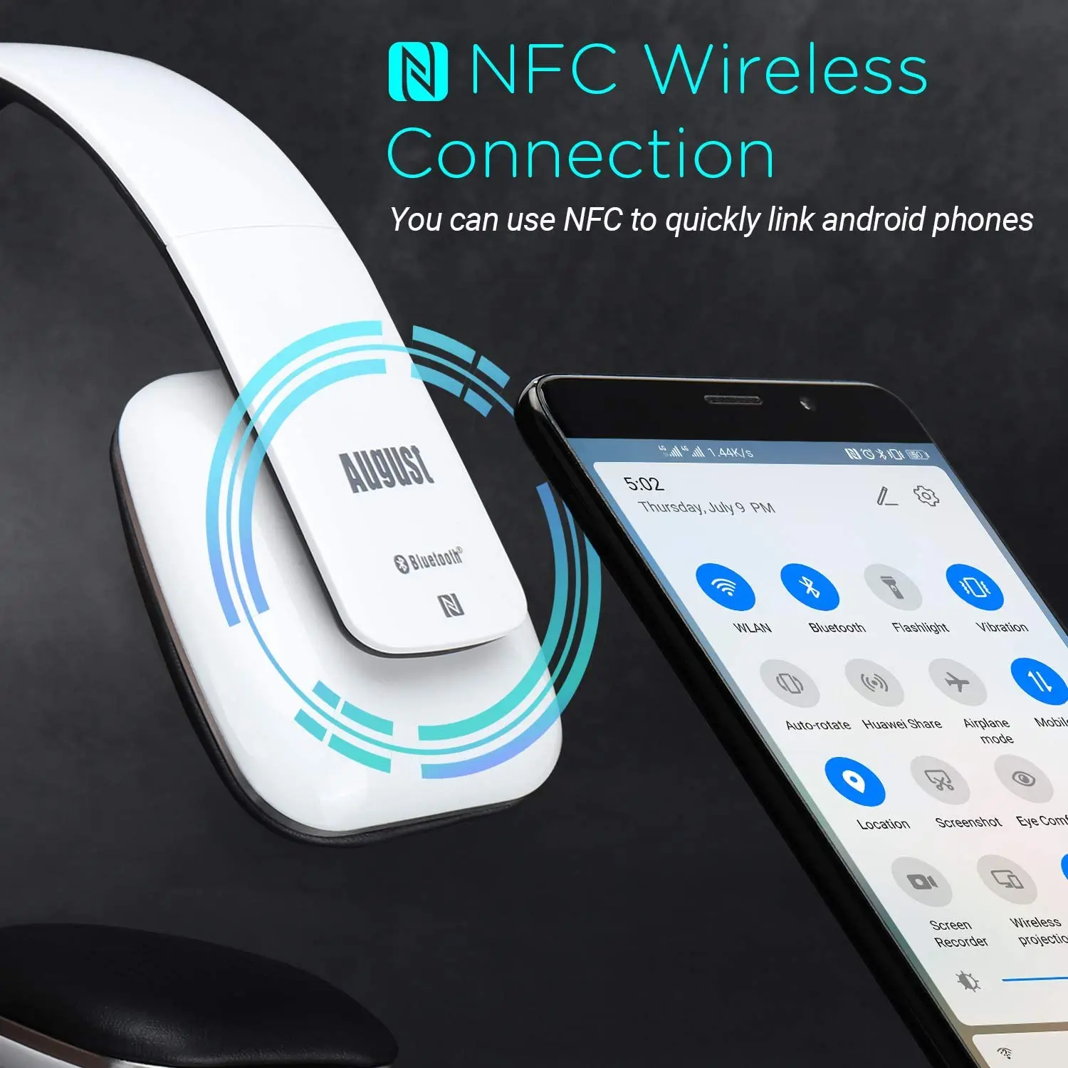 August EP636 Wireless Bluetooth Headphones with Microphone Stereo NFC  Bluetooth 4.1 on-ear Headset for Mobile Phone PC Tablet