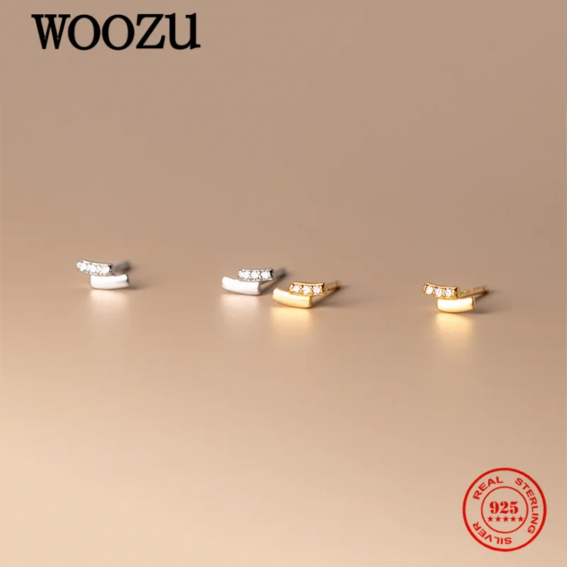 Woozu Echt 925 Sterling Zilveren Ins Minimalistische Kleine Bliksem Zirkoon Stud Oorbellen Voor Vrouwen Franse Party Hip Hop Sieraden Gift