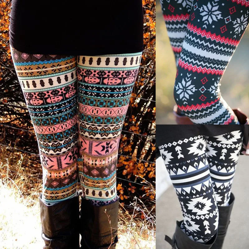 

Winter Fall Leggings Women Christmas Snowflakes Print Knitted Push Up Casual Pants Thick Warm Winter Leggings for Women