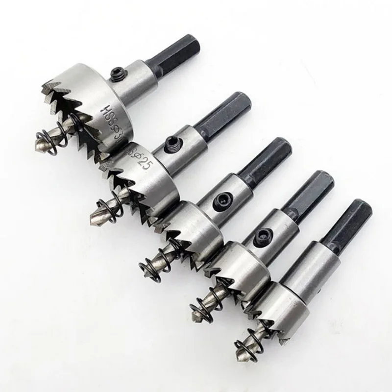 5Pcs Carbide Tip HSS Drill Bit Hole Saw Set Stainless Steel Metal Alloy 16/18.5/20/25/30mm Woodworking Tools