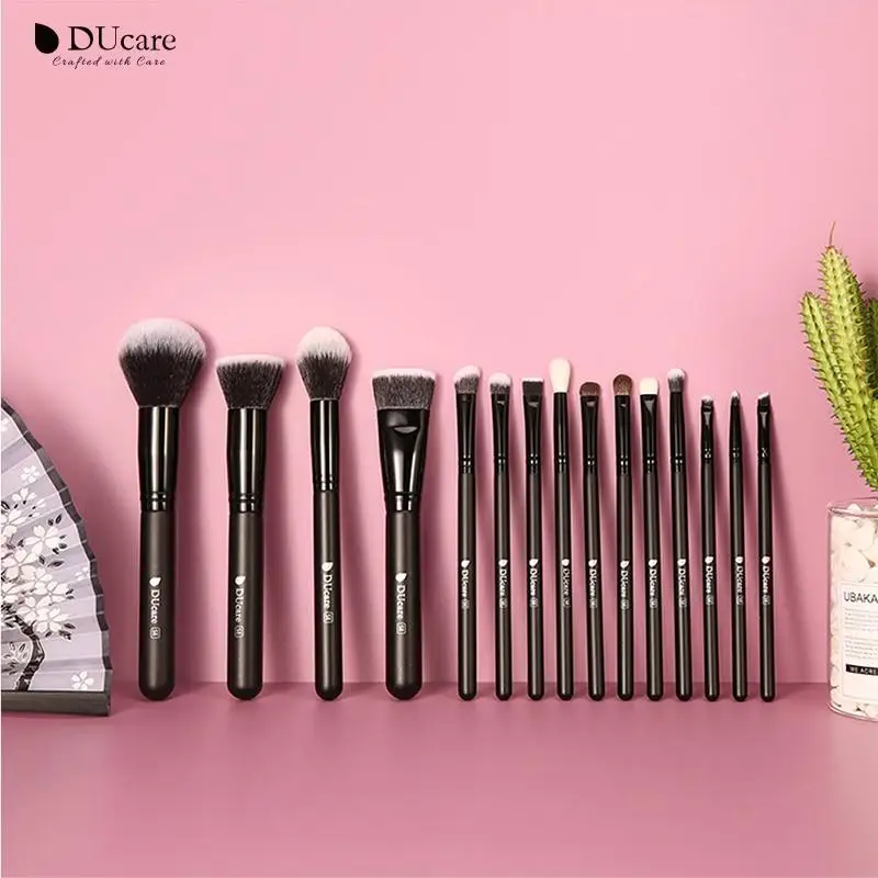 DUcare Makeup Brushes Set 15pcs Professional Powder Foundation Eyeshadow Eyeliner Eyebrow Cosmetic Tools Black Make up Brush