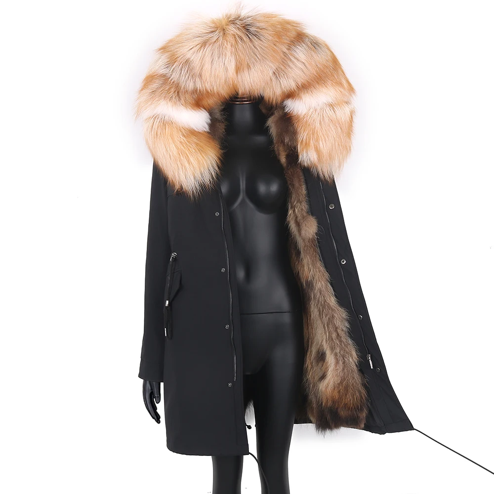 2021 Women Long Parka Real Fur Coat Winter Jacket  Waterproof Big Natural Raccoon Fur Collar Hood Thick Warm Real Fox Fur Liner