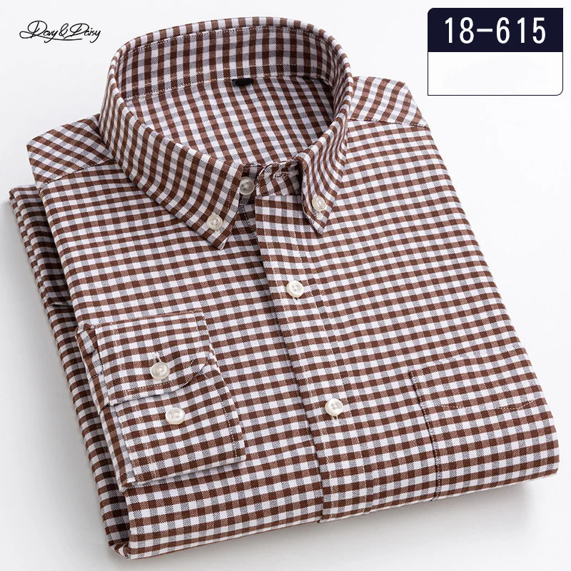 

2021 New Men Shirt 100% Cotton High Quality Long Sleeve Casual Business Slim Fit Plaid Fashion Branded Clothes Spring DA445