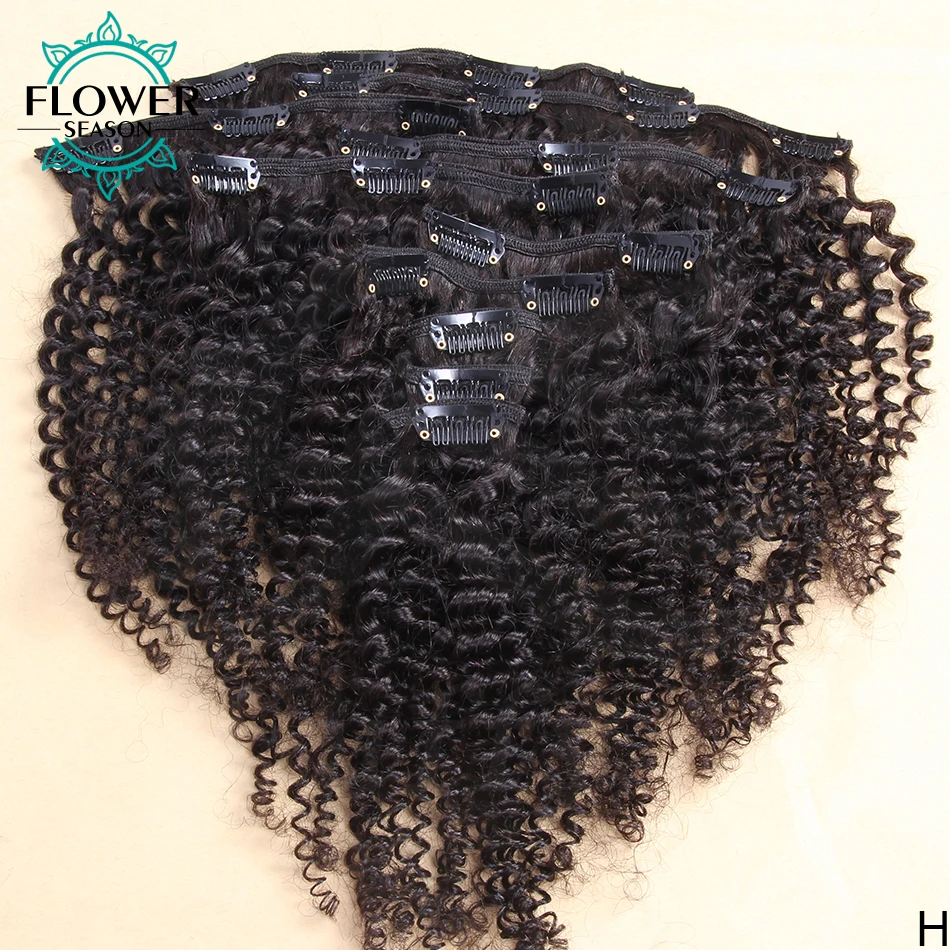 Grampos no cabelo humano afro kinky encaracolado grampo em extensões de cabelo brasileiro remy 100 g/conjunto cor natural encaracolado cabelo flowerseason