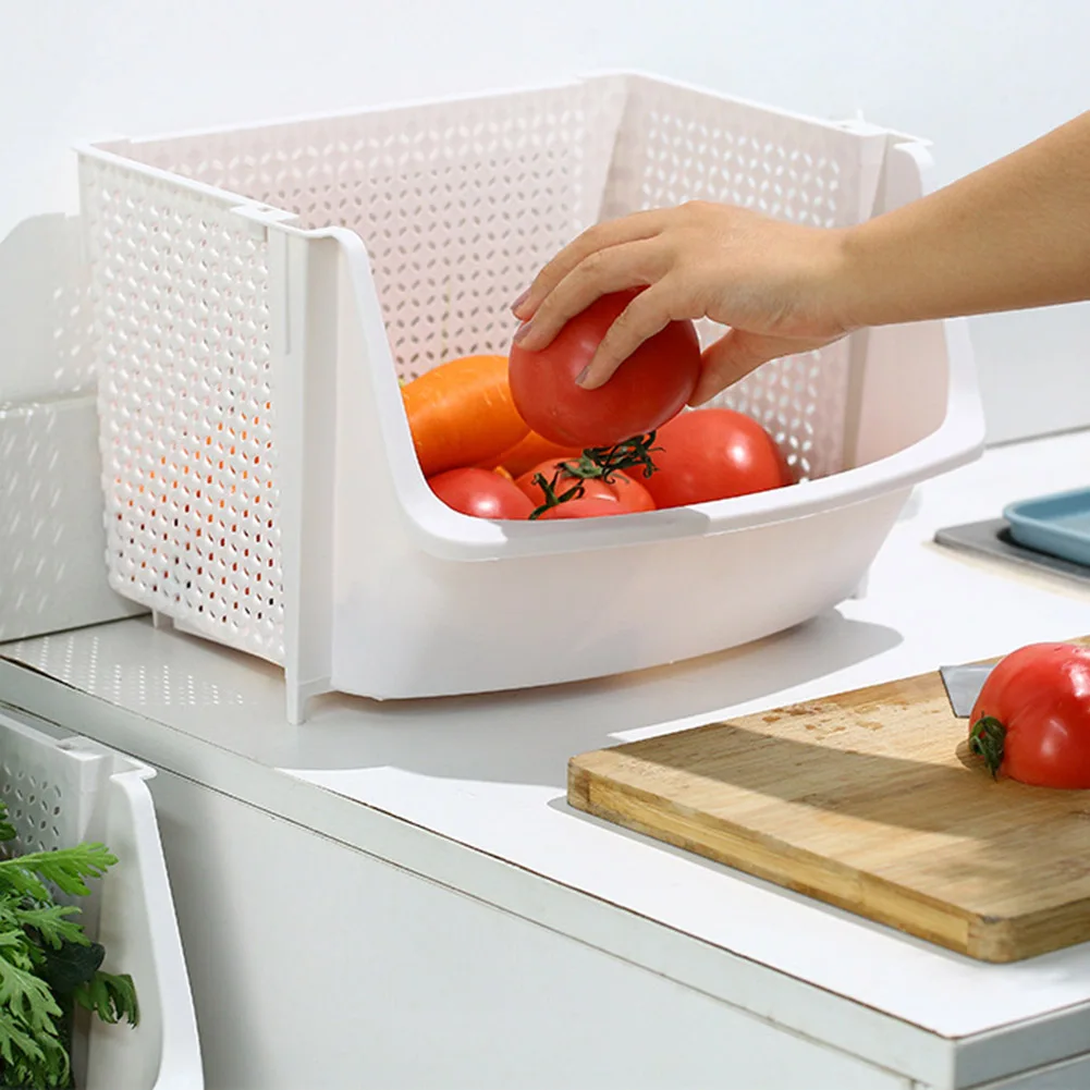 

Kitchen Storage Basket Plastic Multi-functional Hollow Design Vegetables Fruit Racks Stackable Organizer In Stock