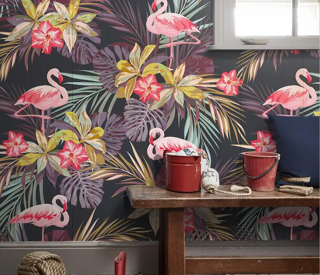 

Custom size wallpaper Flamingo tropical plant background wall painter House decorated with palm leaf animals murals 3d wallpaper