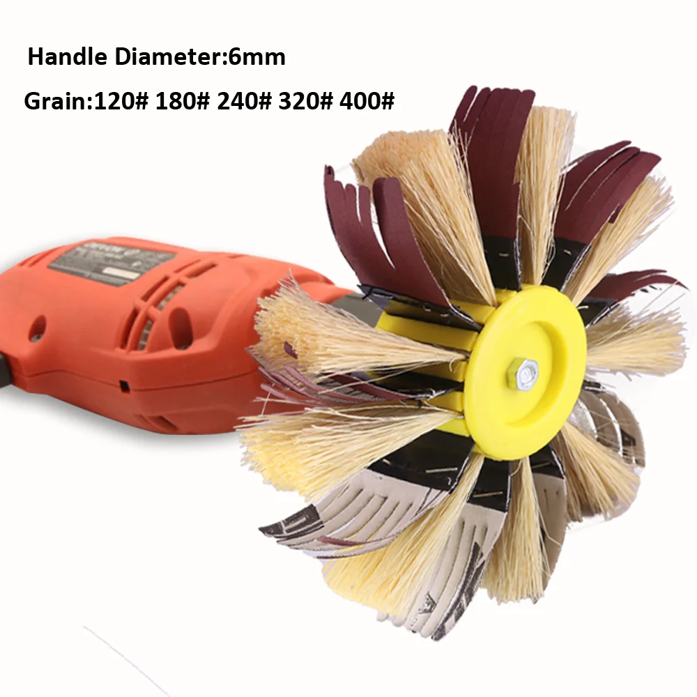 6mm Electric Drill Sisal & Emery Cloth Polishing Wheel Bristle Buffing Brush Sanding Wheel for Wood Primer Metal Sanding