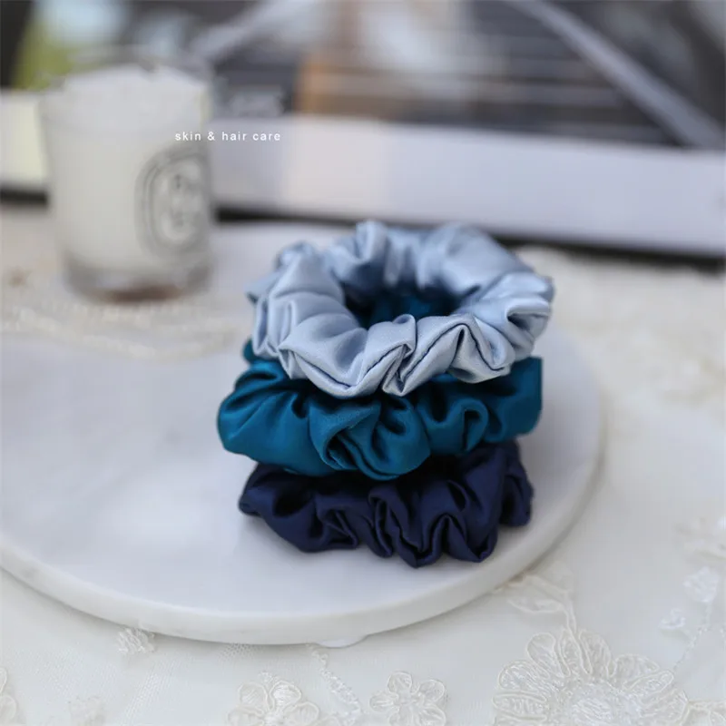 100% Real Silk Hair Skinnies Scrunchie Hair Ties Women Elastic Ponytail Holders  Luxury Hair Bands Width 2cm