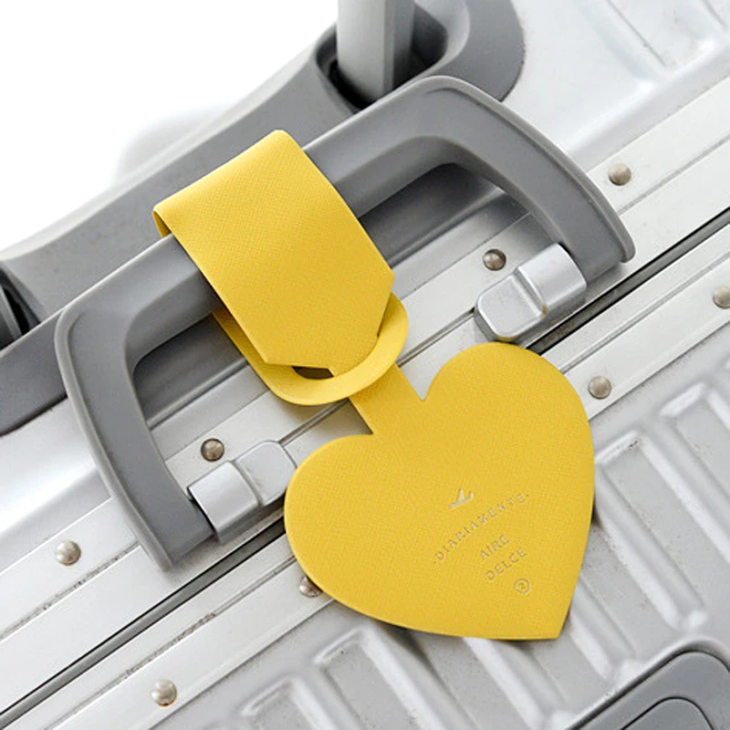 Simple Heart Shape Leather Luggage Tag Women Travel Suitcase ID Address Holder Girls Baggage Tags Boarding Bag Portable Label