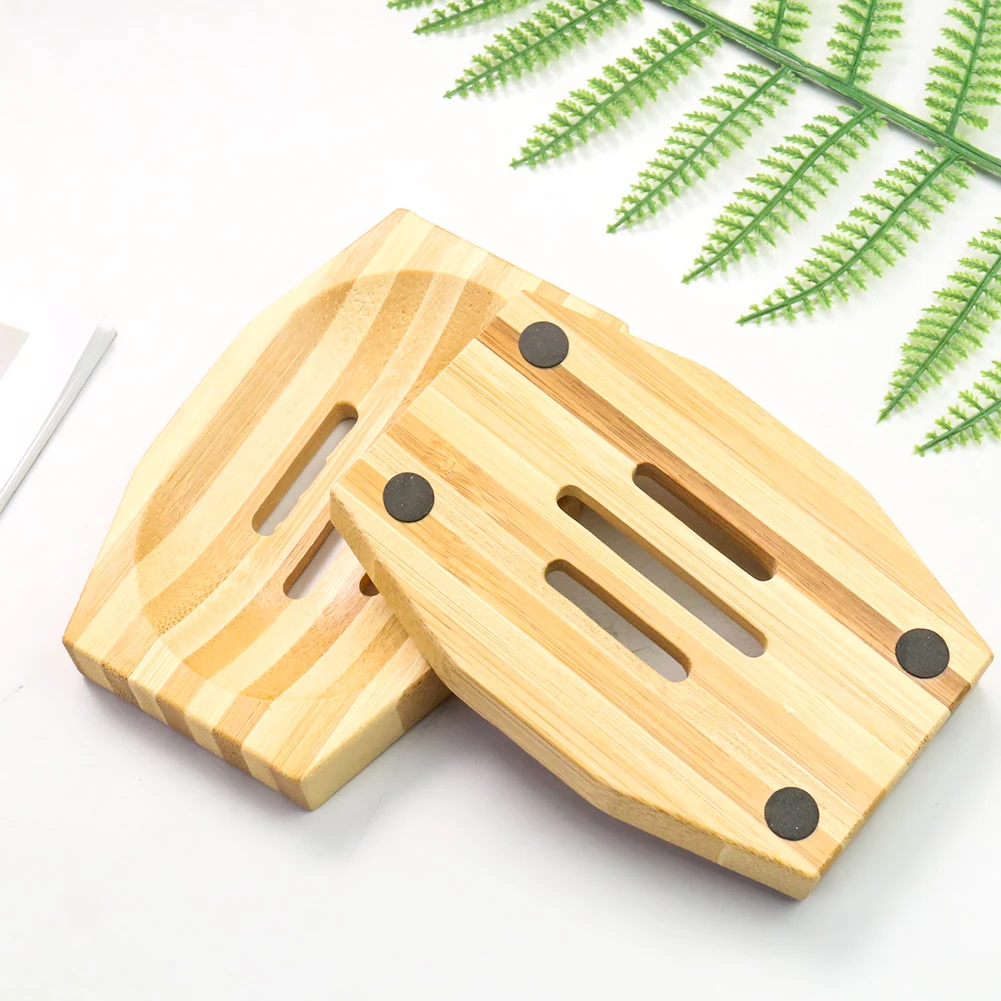 Natural Bamboo Wood Portable Soap Holder Bathroom Shower Drainable Soap Tray Dish Storage Plate Container Jewelry Display Stand