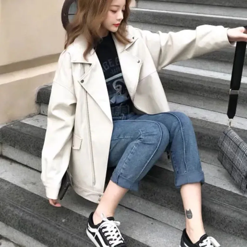 Motorcycle Leather Women's 2026 Spring And Autumn New Loose PU Jacket Short Coat Sweatshirt Female Outerwear  L278