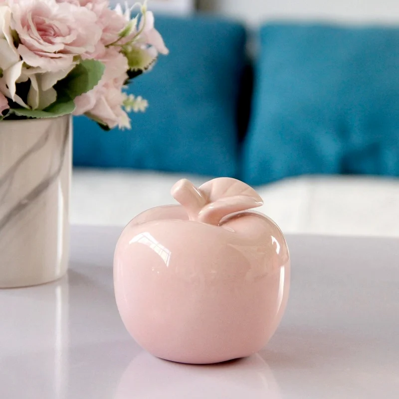 Creative Ceramic Apple Crafts White Pink Fruit Decoration Living Room Office Desktop Apple Decor Home Decoration Christmas Gift
