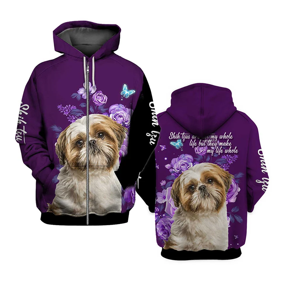 

HX Animals Hoodie 3D Graphic Dog Make Life Whole Hoodies Animal Dogs Shih Tzu Sweatshirts Pullover Floral Printed Tops