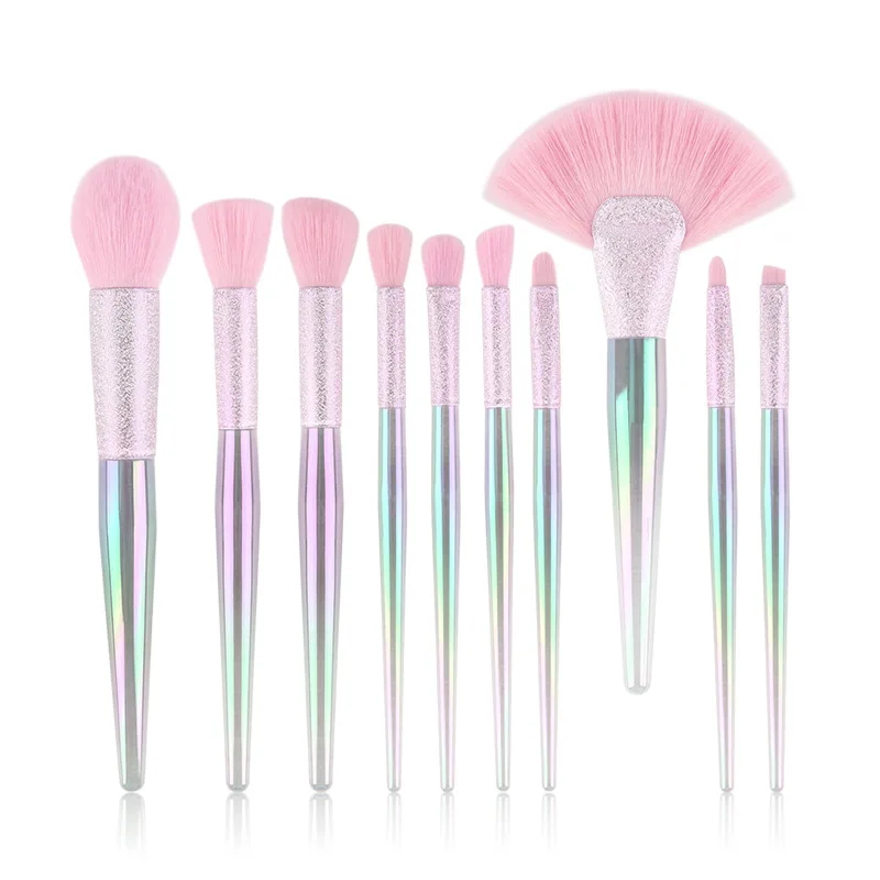 

Hotsales new set of 10pcs rainbow crystal makeup brushes 3D fantasy make up Cosmetic tool