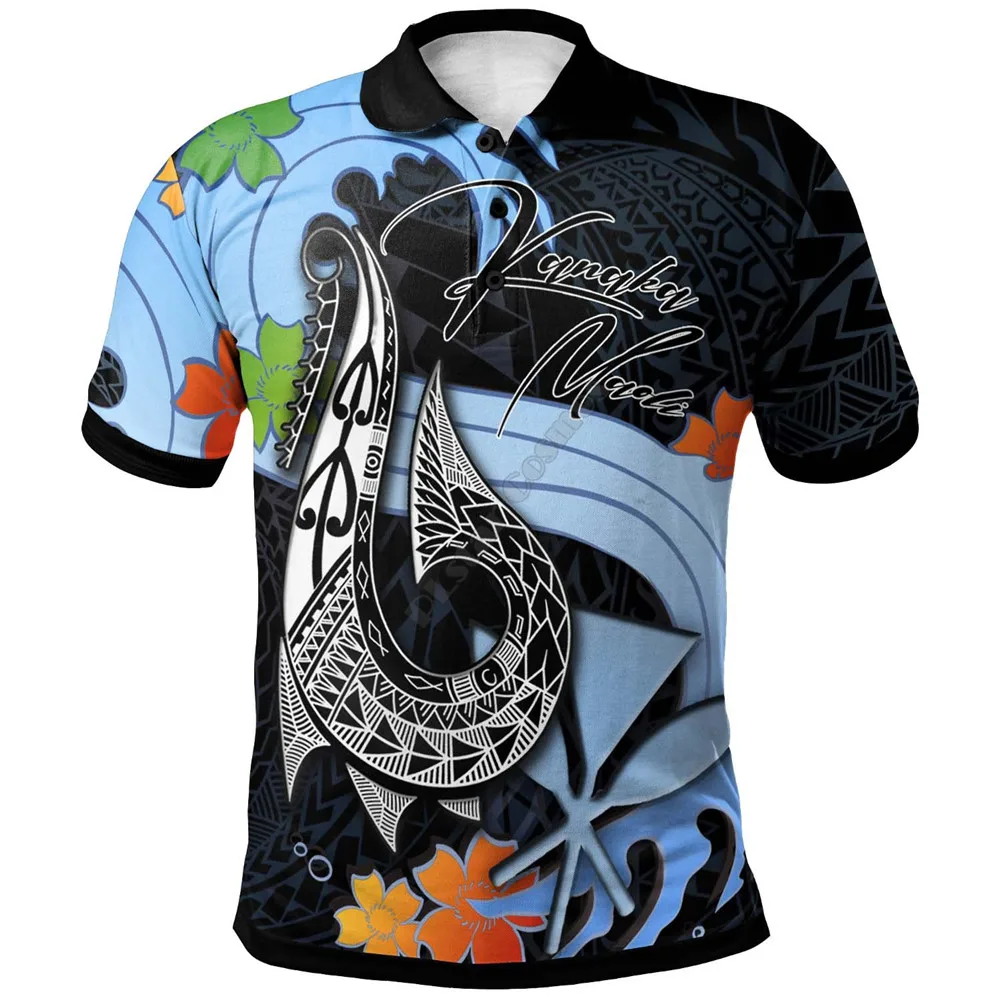 Hawaii Kanaka Polo Shirt Fish Hooks And Wave Summer 3D Printed Polo Shirt Men for Women Short Sleeve T-shirt 05