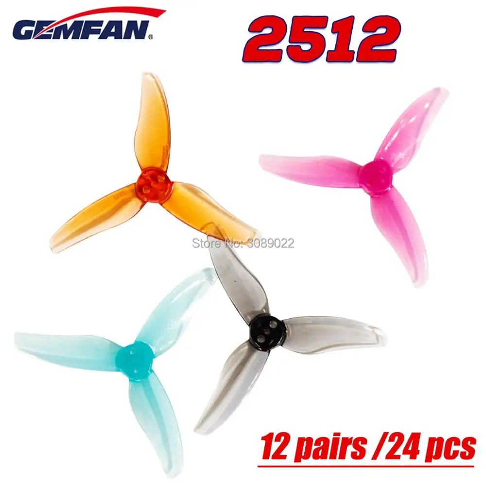 24 stücke/12Pairs Gemfan Hurrikan 2512 2 Zoll 3-Klinge Propeller 3 Löcher 1,5mm Requisiten FPV propeller für FPV Racing Zahnstocher Drone