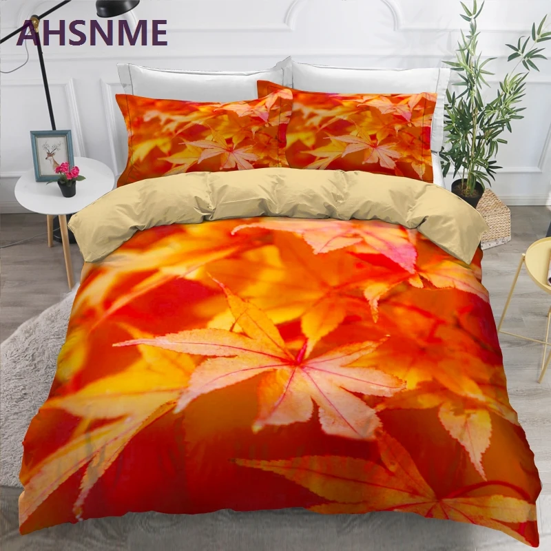 AHSNME Autumn and Winter Red Deep Forest Views Bedding Set Digital Print Duvet Cover Leisure Life King Queen Double Quilt Cover