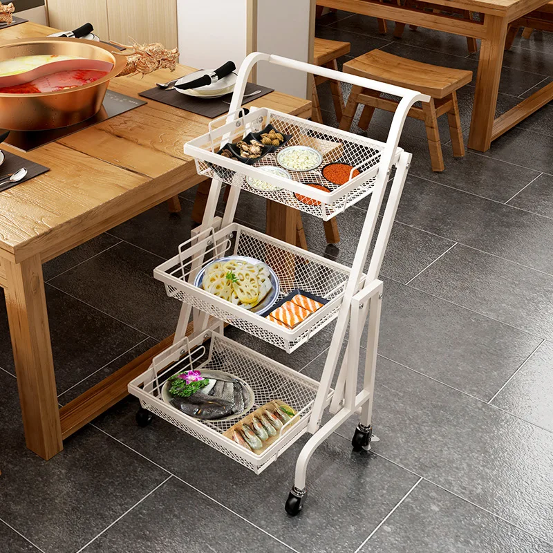 Trolley Stall Parallel Folding Portable Shelf Floor Kitchen Multifunction Storage Rack Kitchen Organizer Metal Stand Organizatio