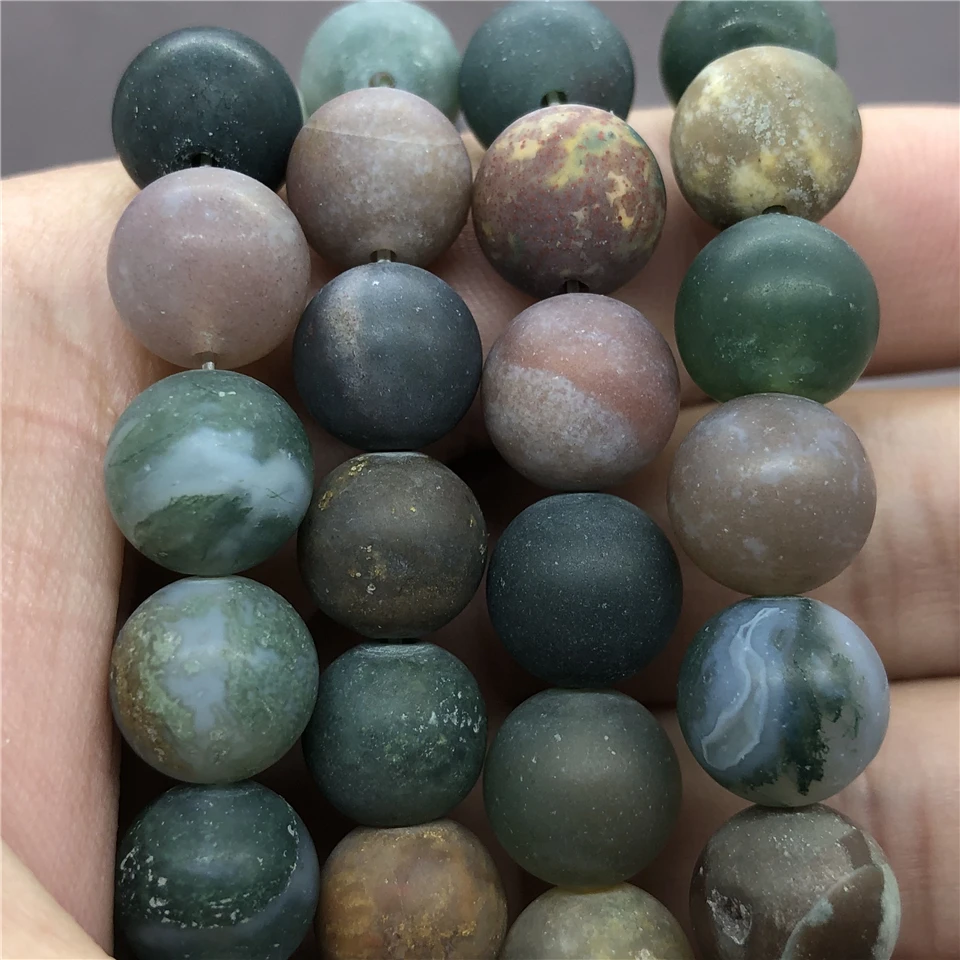 Frosted India Agate Beads 6-10mm Round Natural Loose Stone Bead DIY for Jewelry Necklace