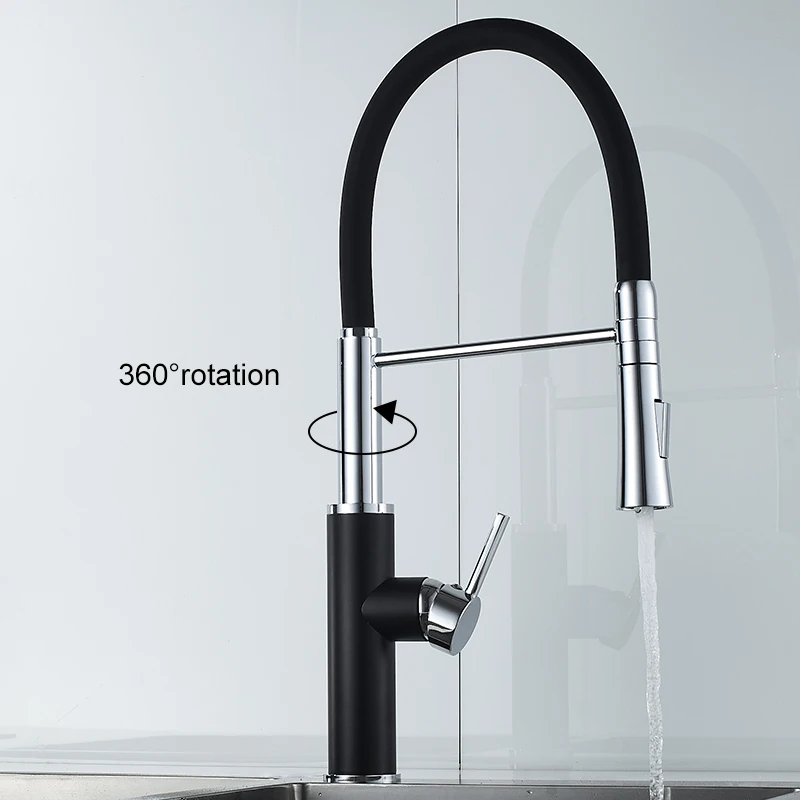 ELLEN Deck Mounted Pull Down Kitchen Faucet  Hot Cold Water Crane Mixer Kitchen Sink Faucets with Rubber Design ELJ8818