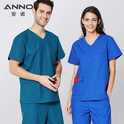 ANNO-Conjunto de Scrubs de manga corta Unisex, traje de enfermería, uniforme de enfermera, ropa de clínica, uniformes de Hospital cultivados