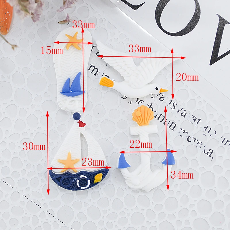 8pcs Kawaii Resin Sailboat/Seagull/Slipper Miniature Flatback Cabochon Art Supply DIY Craft Decoration Homemade Gift Phone Deco