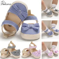 Children Summer Shoes Newborn Infant Baby Girl Boy Soft Crib Shoes Infants Anti-slip Sneaker Striped Bow Prewalker 0-18M