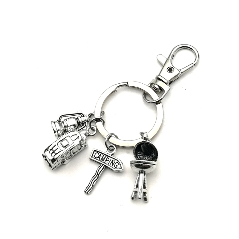 2020 happy camping Cute Travel Car Picnic grill I Camp camper key Road sign Keychain Traveler Key Chain goddess charm wholesale