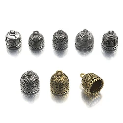 5Pcs Tibetan Silver Round Hole Leather Cord Tassel Beads Tips End Cap For Vintage Jewelry Making DIY Handmade Supplies Finding