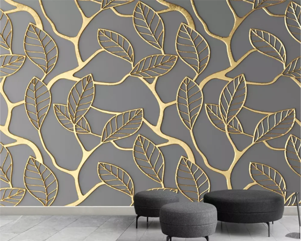 beibehang papel de parede Custom Nordic Simple Golden Modern New Leaf Leaf Living Room TV Background Wallpaper papier peint