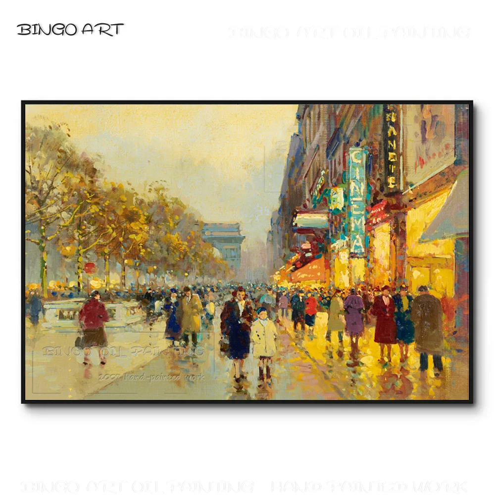 

Top Artist Pure Hand-painted Impressionist Streetscape London Market Oil Painting on Canvas Europe Street Landscape Oil Painting