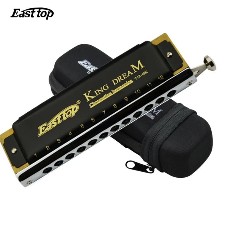 Easttop 12 Holes 48 Tone Chromatic Harmonica Key of C Harp woodwind Instrumentos Musicais Mouth Organ T1248K Round mouthpiece