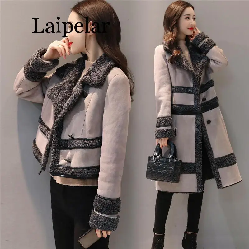 

Модная замшевая куртка, Женское пальто, съемная бархатная длинная куртка, элегантная Утепленная зимняя куртка с длинным рукавом