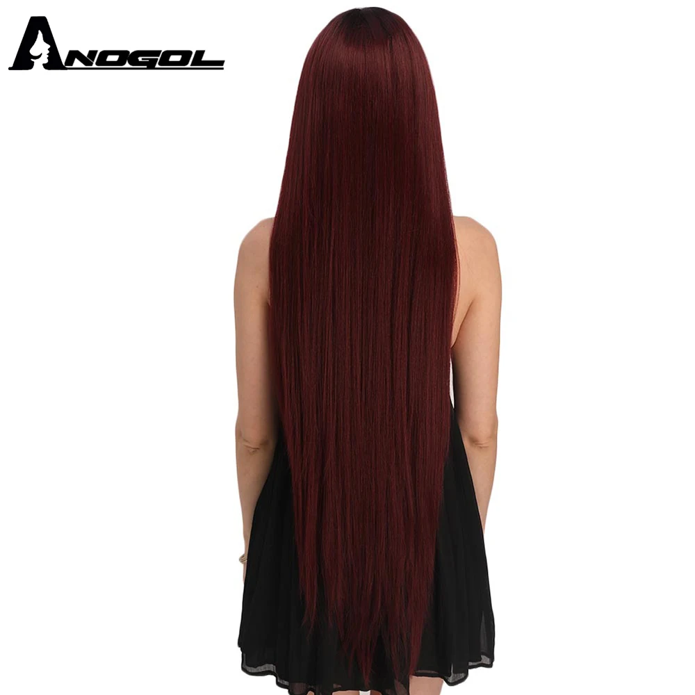 ANOGOL 40Inch Lace Front Wig Long Straight Platinum Blonde 613 Burgundy Red Heat Resistant Synthetic Hair for Balck Girl