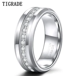 Tigrade 8mm Mens Tungsten Wedding Bands with Cubic Zirconia Trendy Eternity Ring Unisex CZ Inlaid High Polish Size 7-13