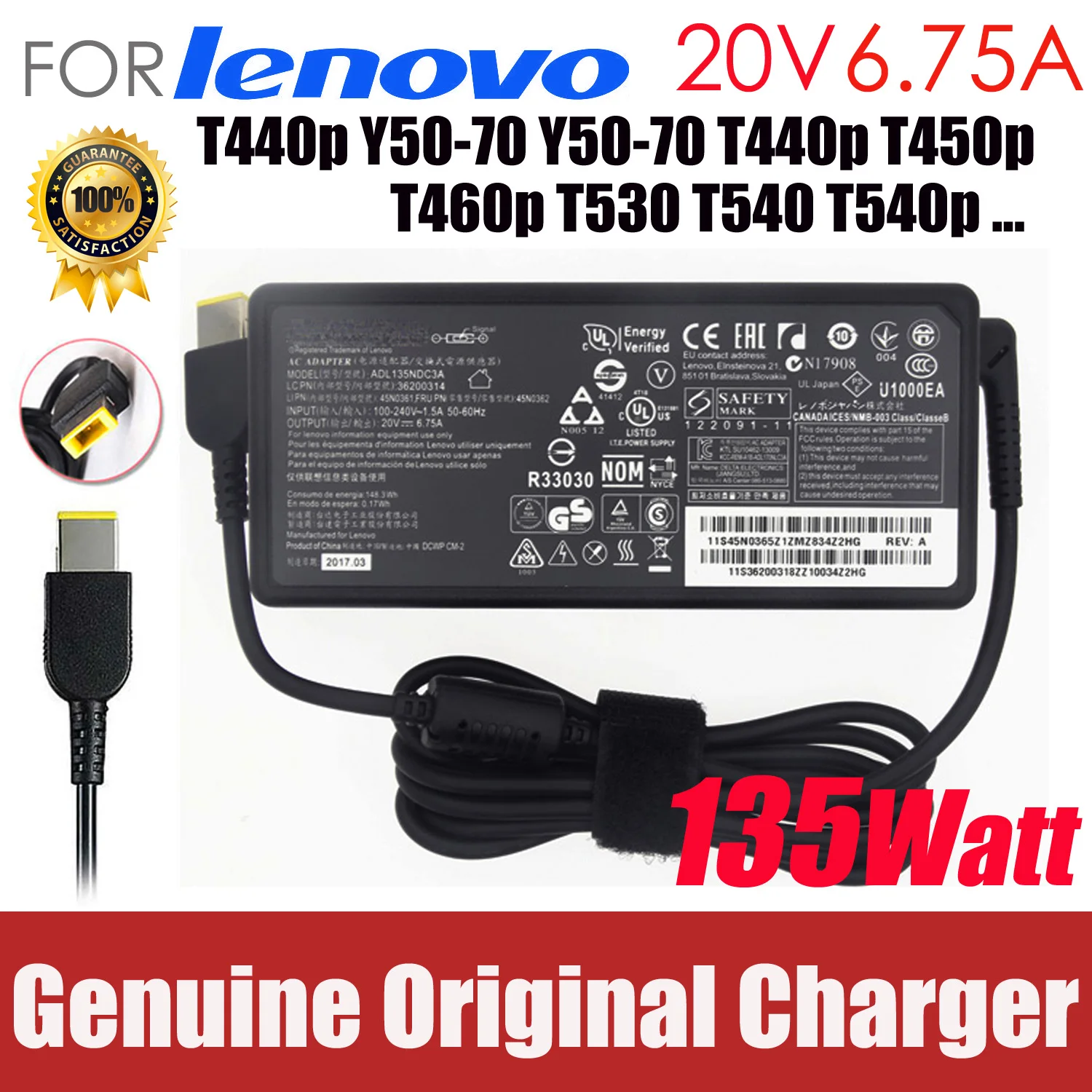 Original 20V 6.75A 135W For Lenovo Thinkpad T440p Y50-70 Y50-70 T440p T450p T460p T530 T540 T540p Laptop AC adapter Charger