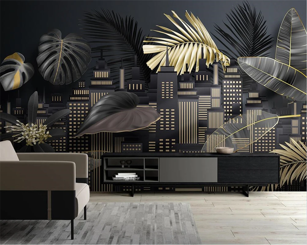 beibehang Customize new modern minimalist light luxury urban architecture plant TV background papel de parede wallpaper