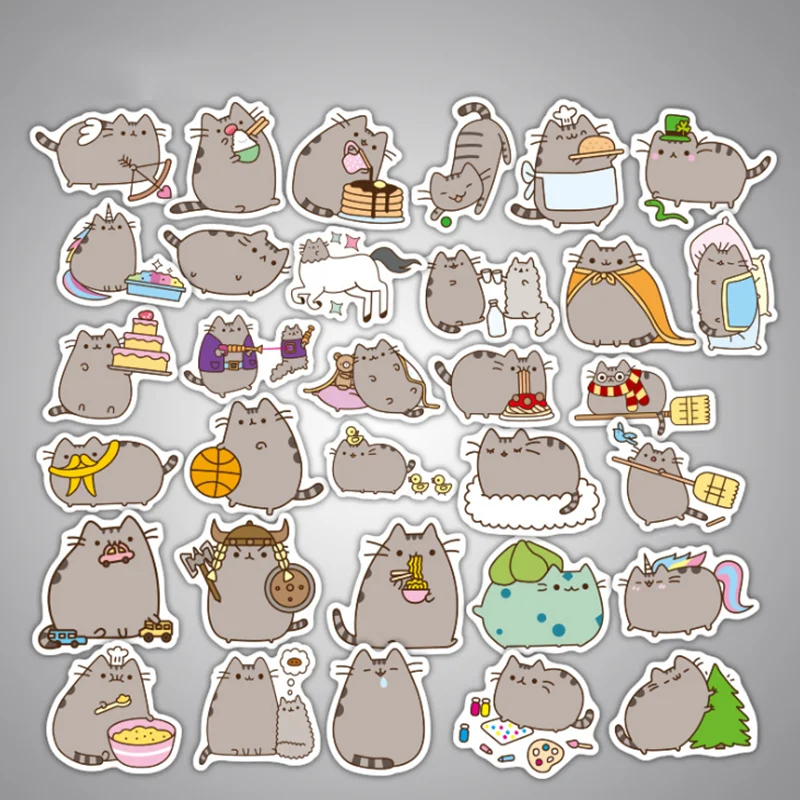 10/30/50PCS Cartoon Cute Fat Cat Graffiti Car Trunk Fashion Mobile Phone Skateboard Expression Sticker Toy Wholesale